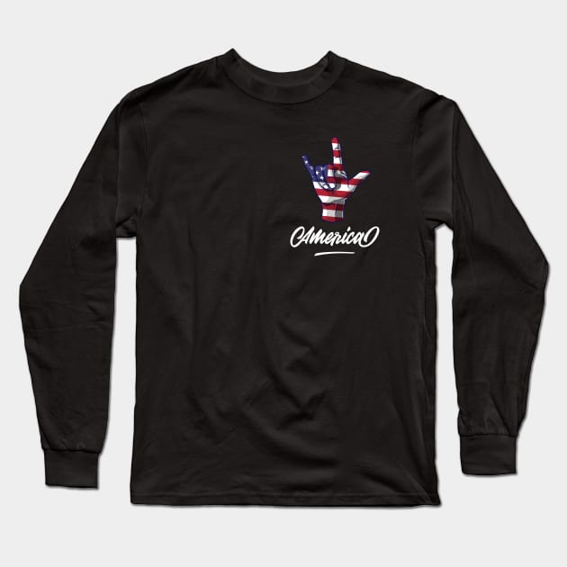 I Love You Hand Sign Gesture USA American Flag Cute Long Sleeve T-Shirt by teeleoshirts